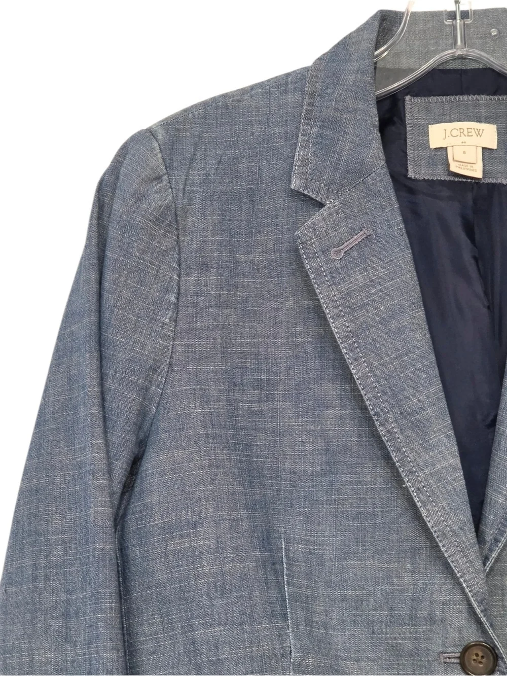 J.Crew Blue Chambray Cotton 2 Button Blazer Jacket Women's Size 8